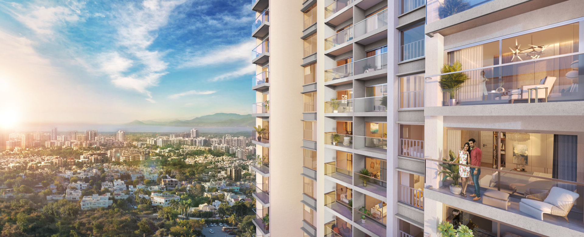 Sky Deck residences at Sunteck Sky Park with balconies overlooking Mira Road