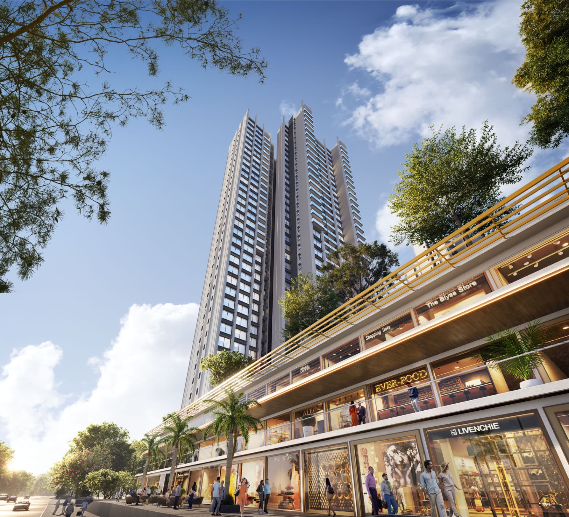 European-style G+2 Hi-Street retail at Sunteck Sky Park
