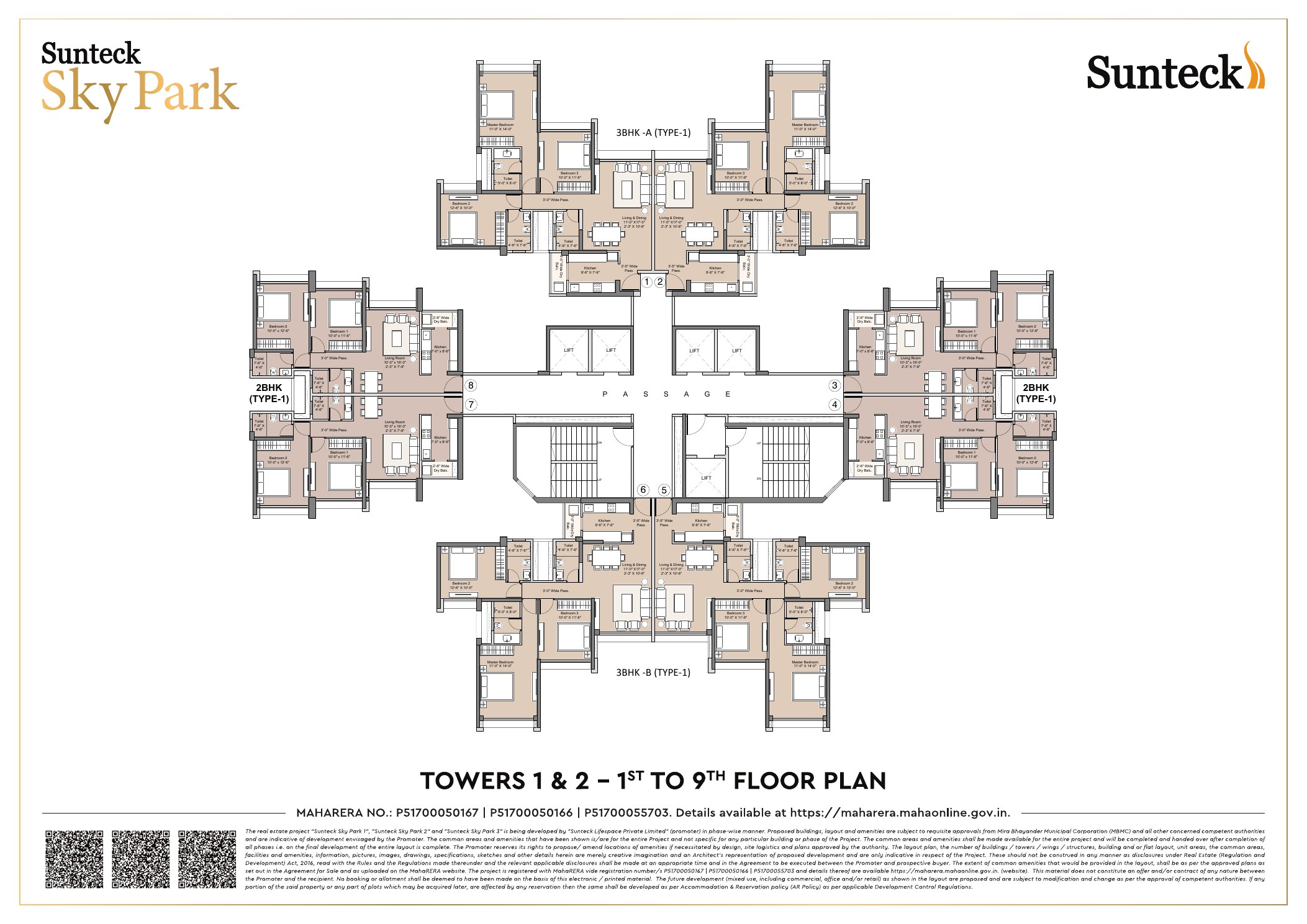 Towers 1 & 2 — 1st to 9th Floor Plan — Sunteck Sky Park, Mira Road