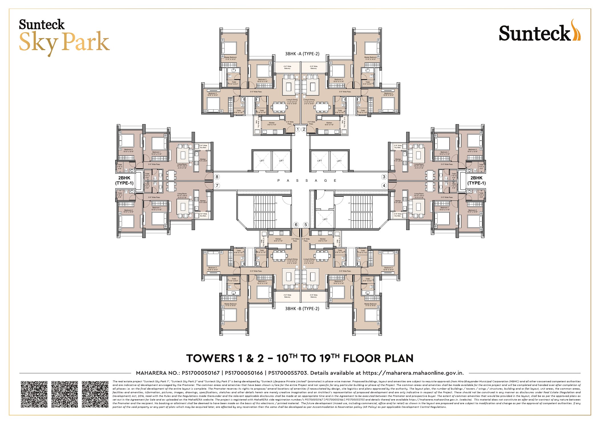 Towers 1 & 2 — 10th to 19th Floor Plan — Sunteck Sky Park, Mira Road