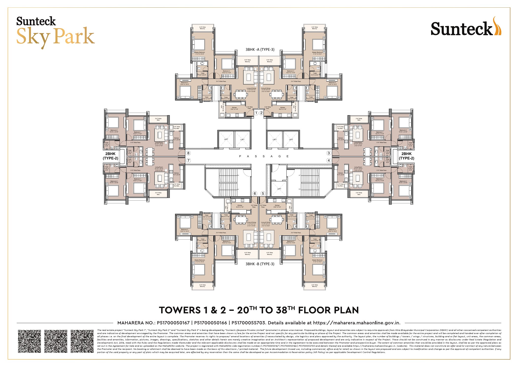 Towers 1 & 2 — 20th to 38th Floor Plan — Sunteck Sky Park, Mira Road